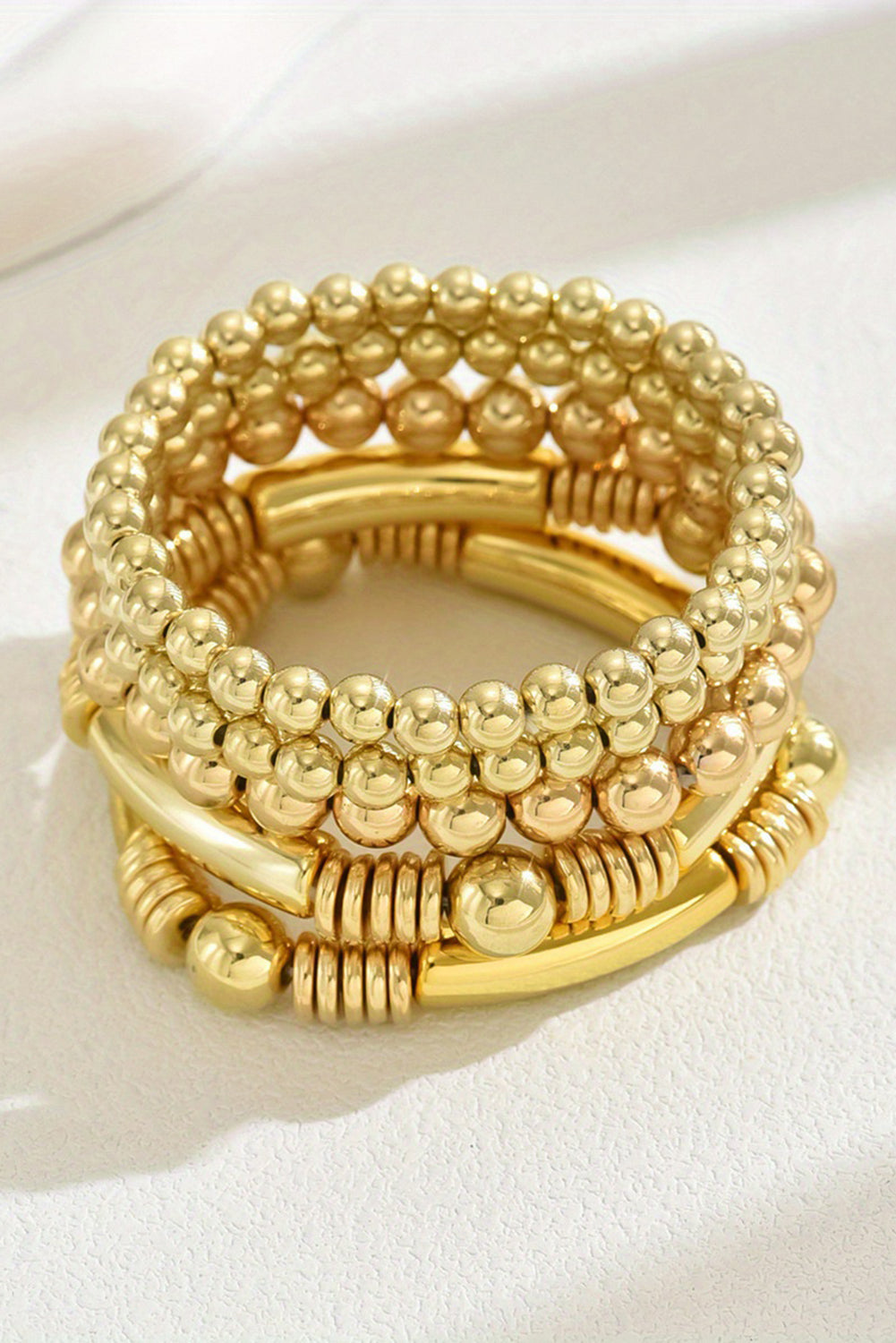 Gold Layered Elastic Bracelet Set - Threaded Pear