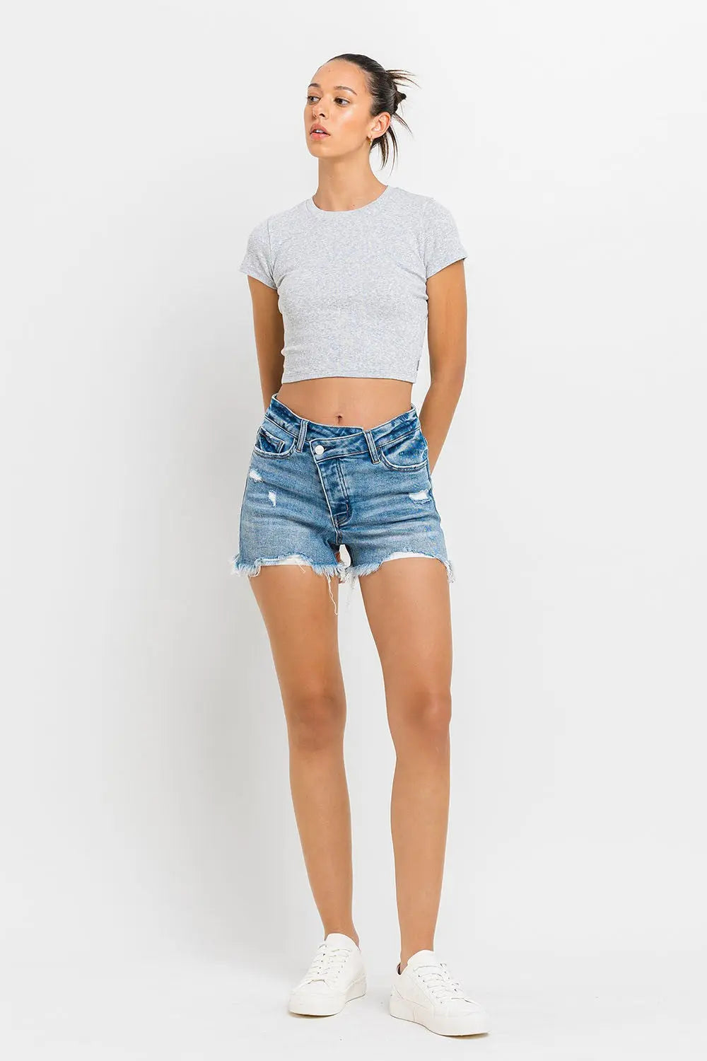 Lovervet Stepped Waist Raw Hem Denim Shorts - The Cheeky Wink