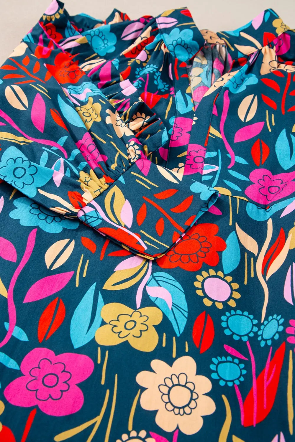 Printed Notched Lantern Sleeve Mini Dress - The Cheeky Wink