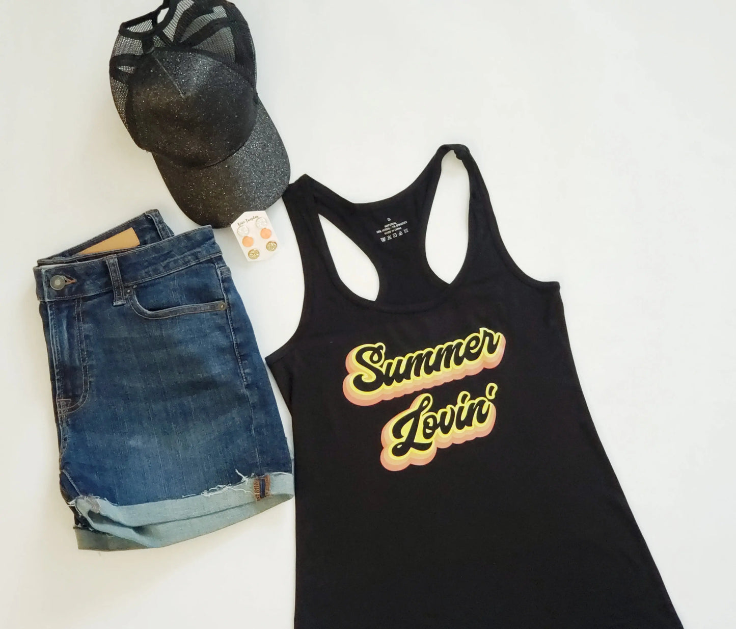 Retro Summer Lovin' tank top, Cotton Black tank top. - The Cheeky Wink