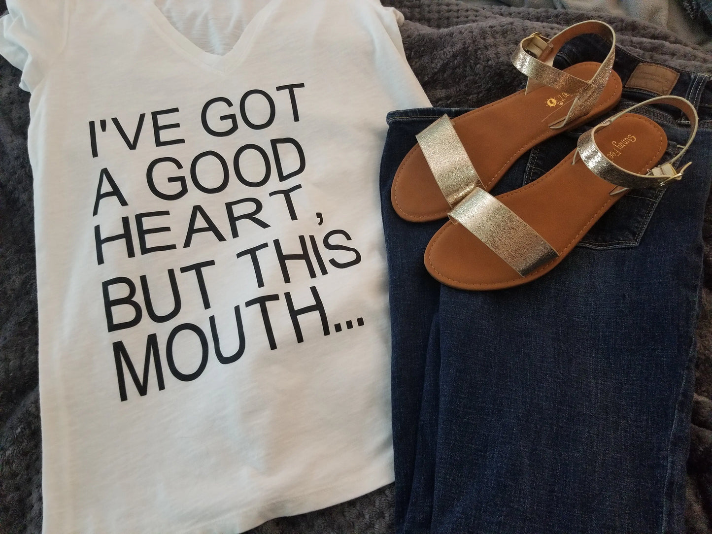 I've Got A Good Heart But This Mouth. Ladies Cotton Tee. - The Cheeky Wink
