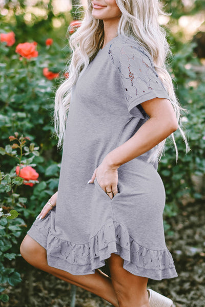 Belen Lace Ruffled T-shirt Dress by Threaded Pear