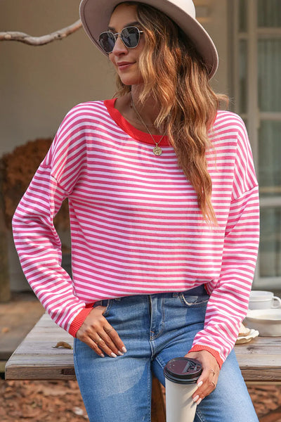 Madelynn Striped Drop Shoulder Sweater by Threaded Pear - The Cheeky Wink