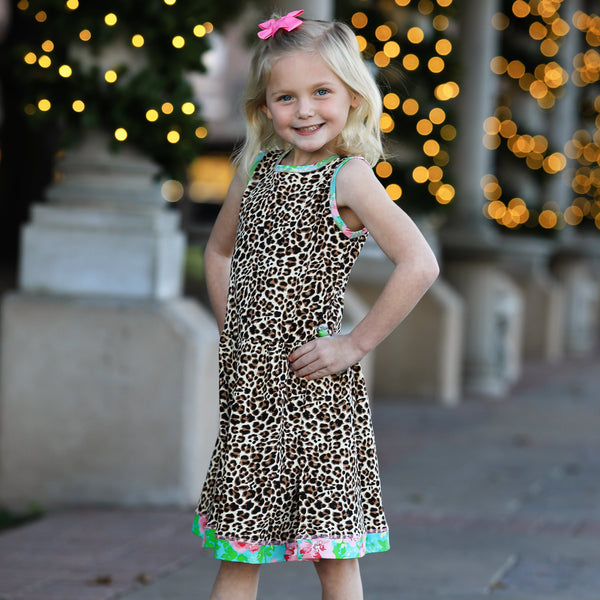 AnnLoren Little & Big Girls Spring Leopard Rose Floral Sleeveless Boutique Dress by AnnLoren