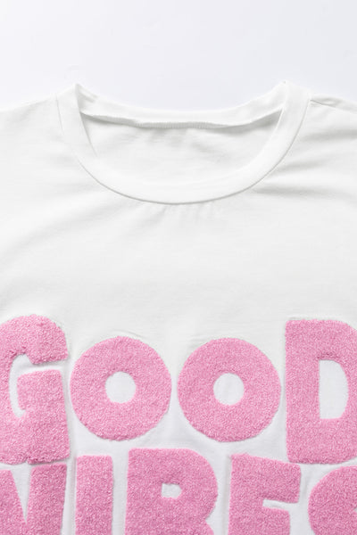 GOOD VIBES Chenille Embroidered Crewneck Tee by Threaded Pear