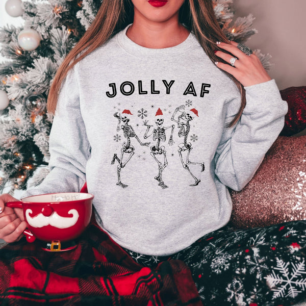 Jolly AF Skeleton with Santa Hats Crewneck Sweatshirt Holiday Season Hoodie *UNISEX FIT* by 208 Tees