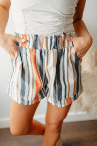 Estella Stripe Vintage Washed Elastic Frill Waist Casual Shorts by Threaded Pear