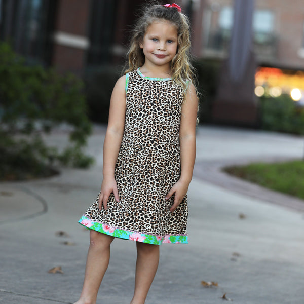 AnnLoren Little & Big Girls Spring Leopard Rose Floral Sleeveless Boutique Dress by AnnLoren