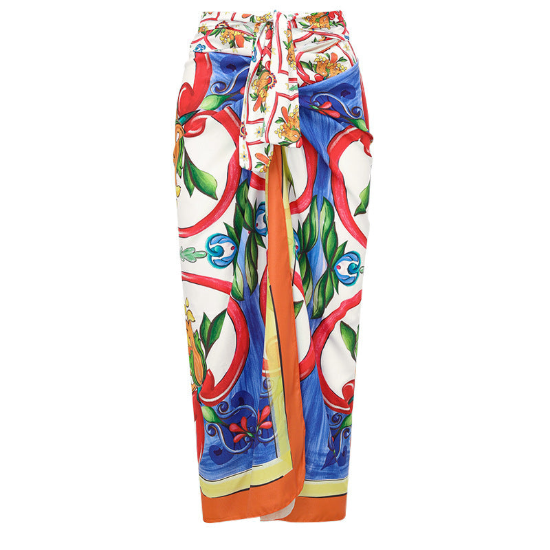Women's Modern Ruffled Enamel Print Beach Resort Swimsuit Suit