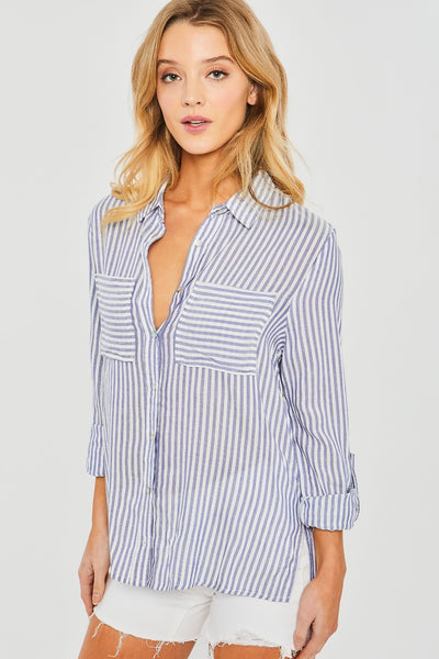 Love Tree Striped Collared Neck Long Sleeve Shirt