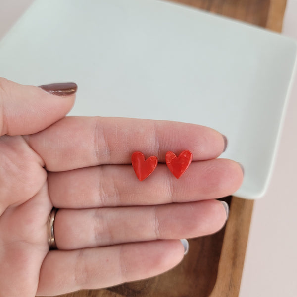 Hand Drawn Heart Studs- Red by Spiffy & Splendid