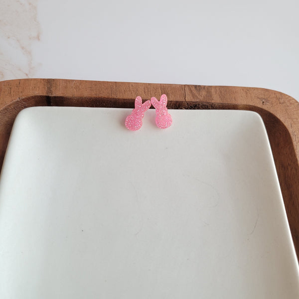 Glitter Bunny Studs - Pink by Spiffy & Splendid