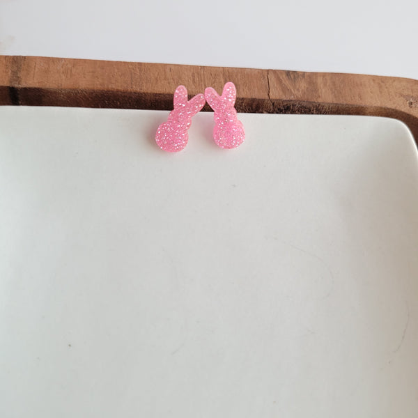 Glitter Bunny Studs - Pink by Spiffy & Splendid