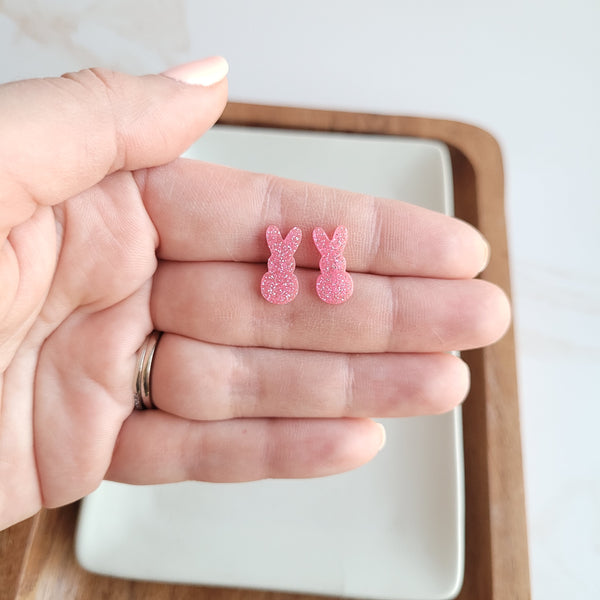 Glitter Bunny Studs - Pink by Spiffy & Splendid