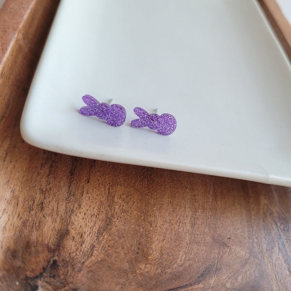 Glitter Bunny Studs - Purple by Spiffy & Splendid