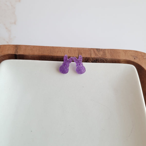 Glitter Bunny Studs - Purple by Spiffy & Splendid