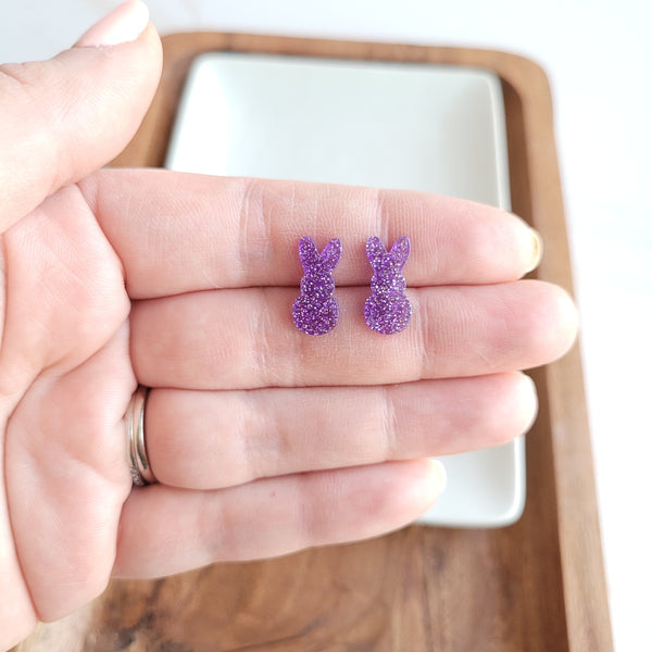 Glitter Bunny Studs - Purple by Spiffy & Splendid