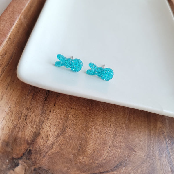 Glitter Bunny Studs - Blue by Spiffy & Splendid