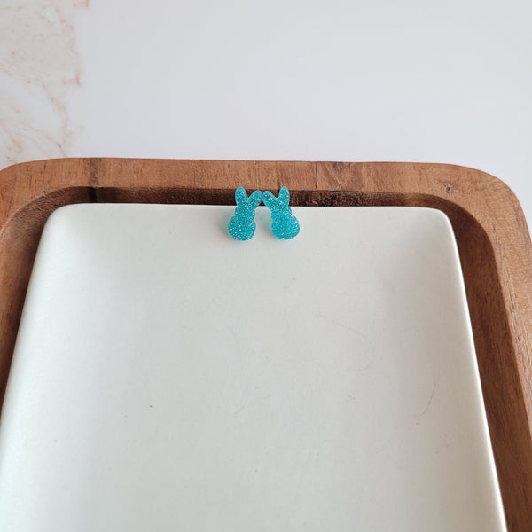 Glitter Bunny Studs - Blue by Spiffy & Splendid