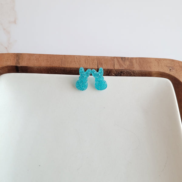 Glitter Bunny Studs - Blue by Spiffy & Splendid