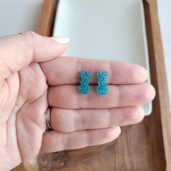 Glitter Bunny Studs - Blue by Spiffy & Splendid