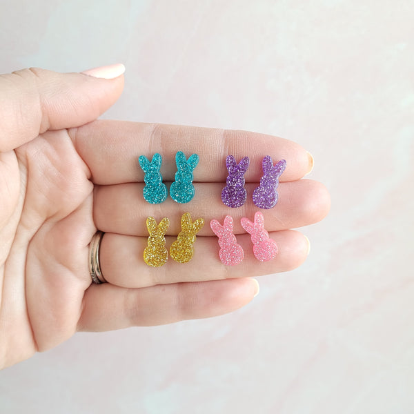 Glitter Bunny Studs - Blue by Spiffy & Splendid