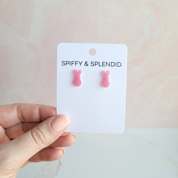 Glitter Bunny Studs - Pink by Spiffy & Splendid