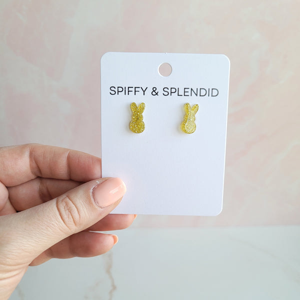 Glitter Bunny Studs - Yellow by Spiffy & Splendid