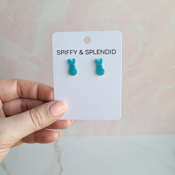 Glitter Bunny Studs - Blue by Spiffy & Splendid