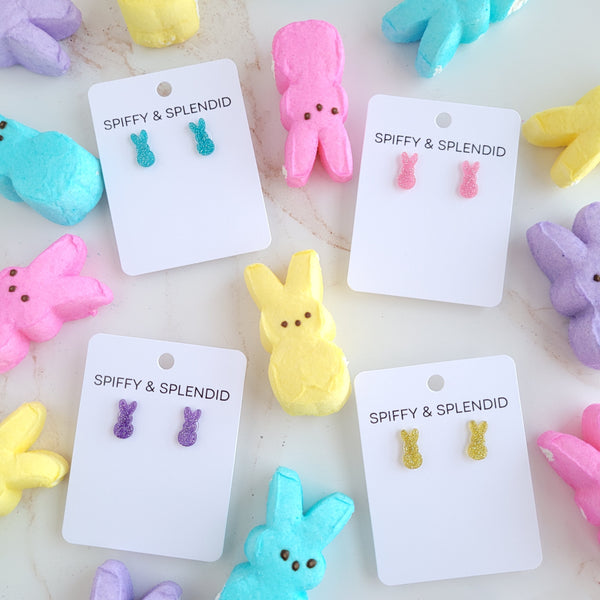 Glitter Bunny Studs - Blue by Spiffy & Splendid