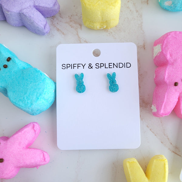 Glitter Bunny Studs - Blue by Spiffy & Splendid