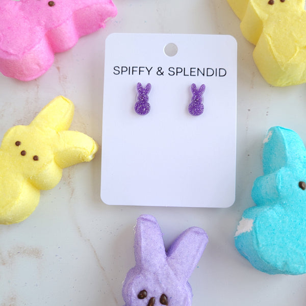 Glitter Bunny Studs - Purple by Spiffy & Splendid