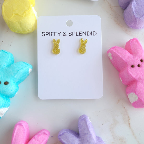 Glitter Bunny Studs - Yellow by Spiffy & Splendid