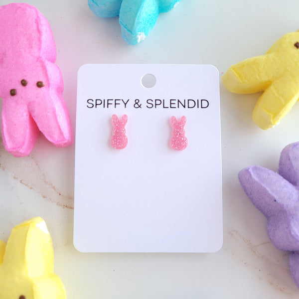 Glitter Bunny Studs - Pink by Spiffy & Splendid