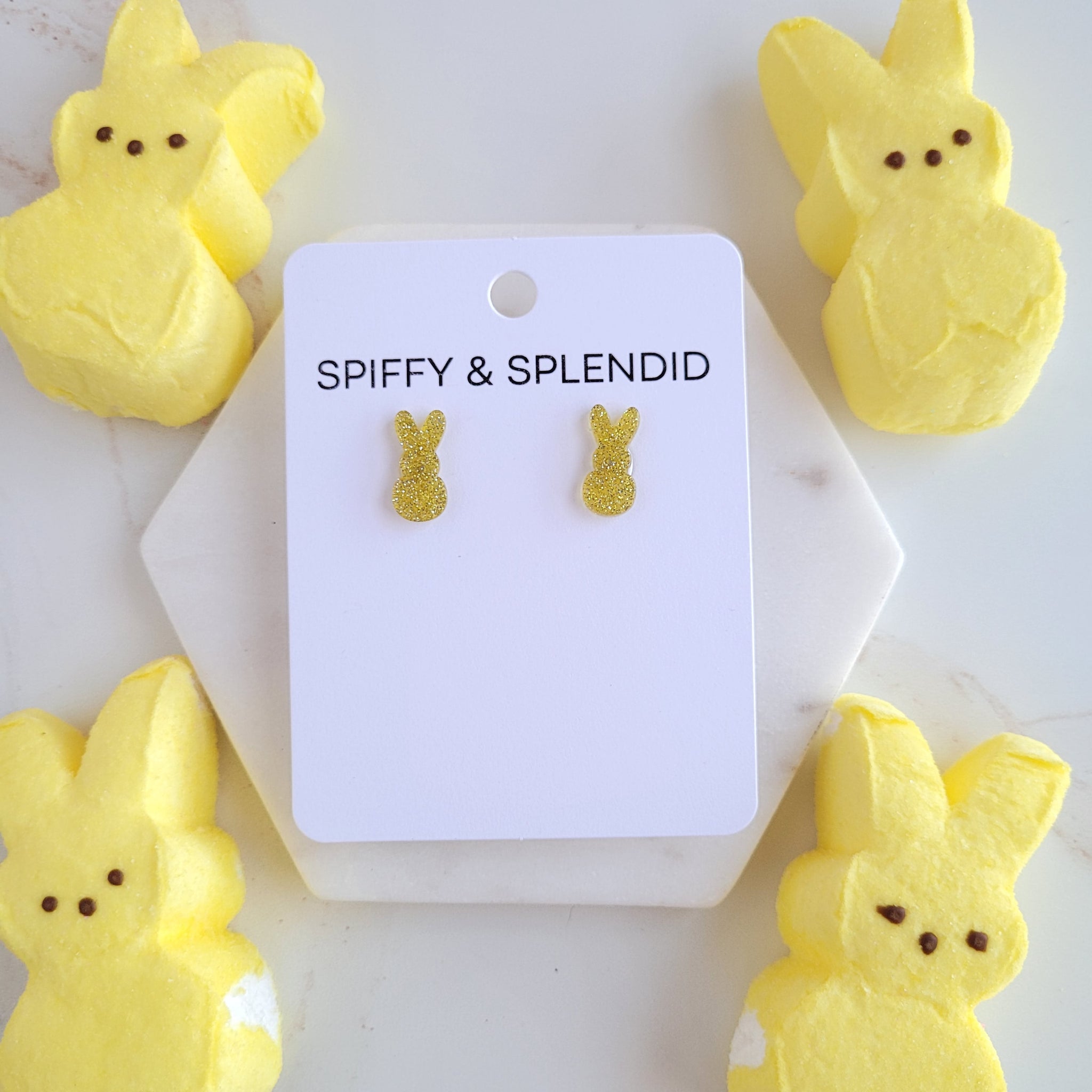 Glitter Bunny Studs - Yellow by Spiffy & Splendid