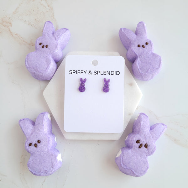 Glitter Bunny Studs - Purple by Spiffy & Splendid