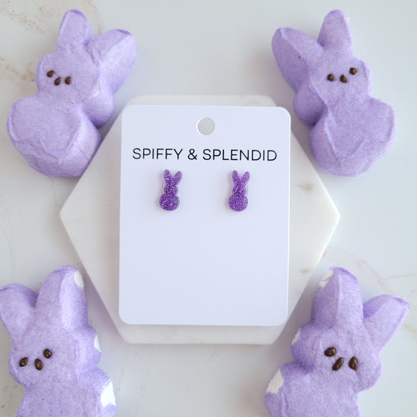 Glitter Bunny Studs - Purple by Spiffy & Splendid