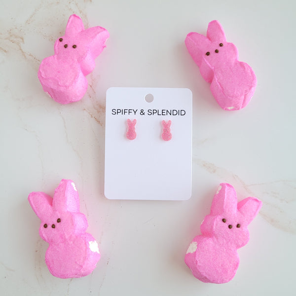 Glitter Bunny Studs - Pink by Spiffy & Splendid