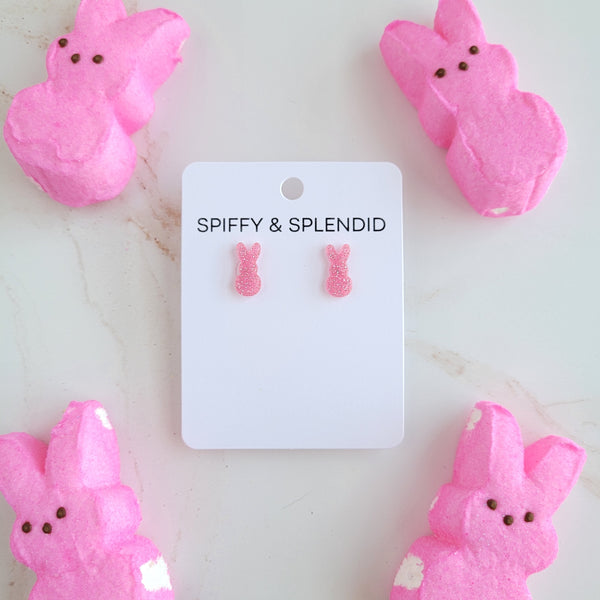 Glitter Bunny Studs - Pink by Spiffy & Splendid