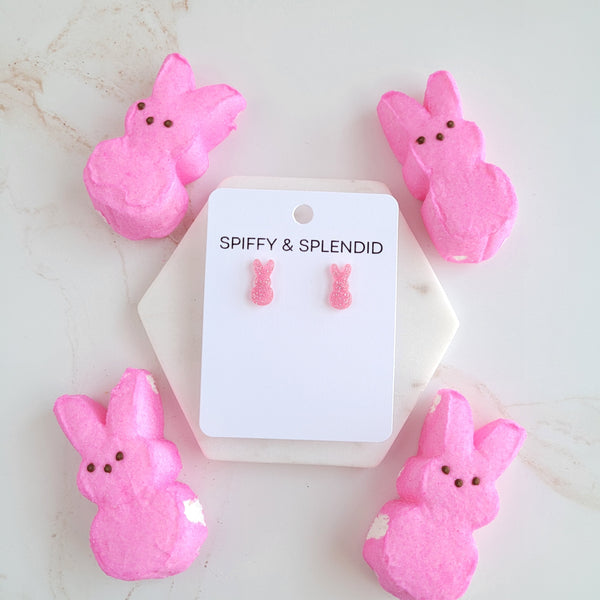 Glitter Bunny Studs - Pink by Spiffy & Splendid