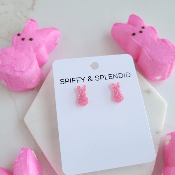 Glitter Bunny Studs - Pink by Spiffy & Splendid