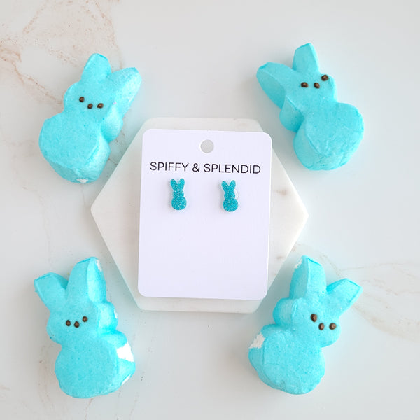 Glitter Bunny Studs - Blue by Spiffy & Splendid