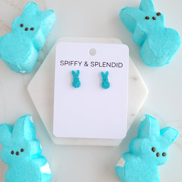 Glitter Bunny Studs - Blue by Spiffy & Splendid