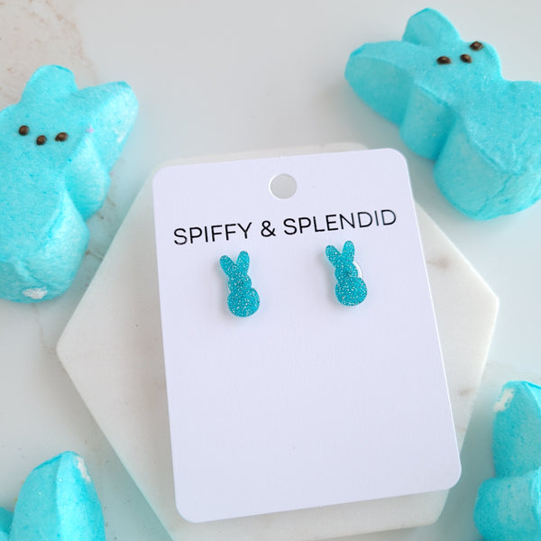 Glitter Bunny Studs - Blue by Spiffy & Splendid