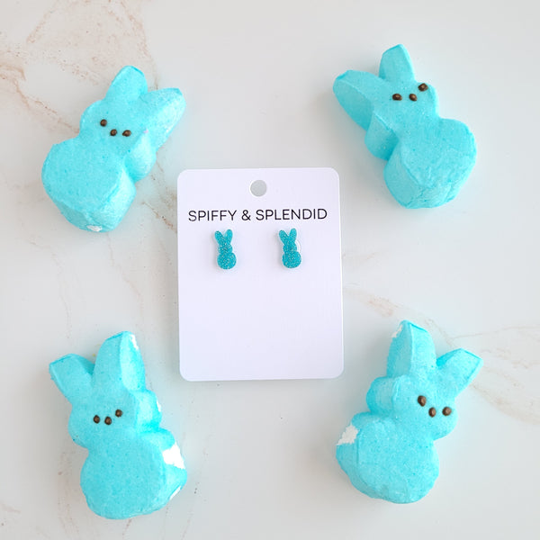 Glitter Bunny Studs - Blue by Spiffy & Splendid