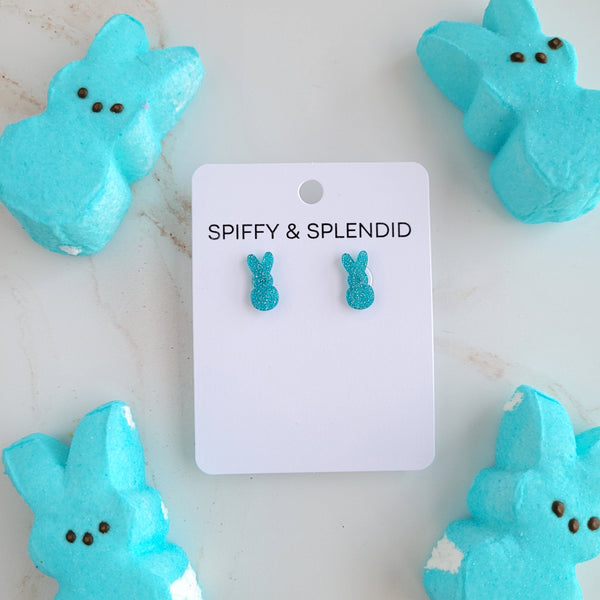 Glitter Bunny Studs - Blue by Spiffy & Splendid