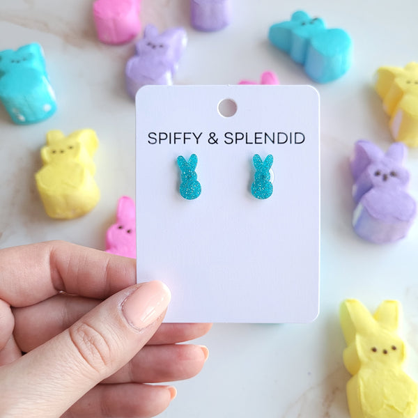 Glitter Bunny Studs - Blue by Spiffy & Splendid