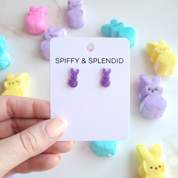 Glitter Bunny Studs - Purple by Spiffy & Splendid