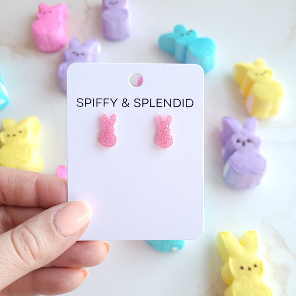 Glitter Bunny Studs - Pink by Spiffy & Splendid