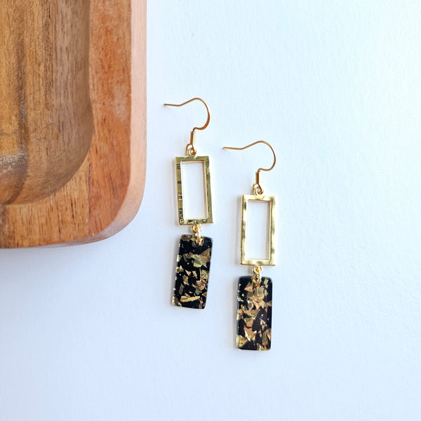 Raya Earrings - Black Gold Flake by Spiffy & Splendid